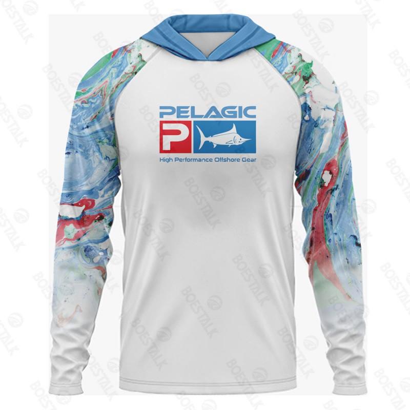 Pelagic UPF50 Ice Silk Fishing Shirt Lightweight Breathable Long Sleeve Hooded Men Outdoor Angling