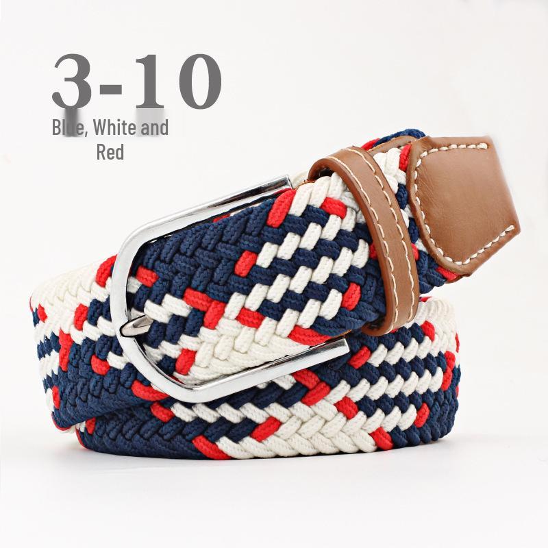 Korean Style Elastic Braided Canvas Belt with Pin Buckle for Men and Women