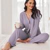 Весна осень однотонный пижамный комплект для женщин домашняя одежда с длинными рукавами кардиган и брюки 2 предмета сексуальная пижама одежда для сна домашняя одежда