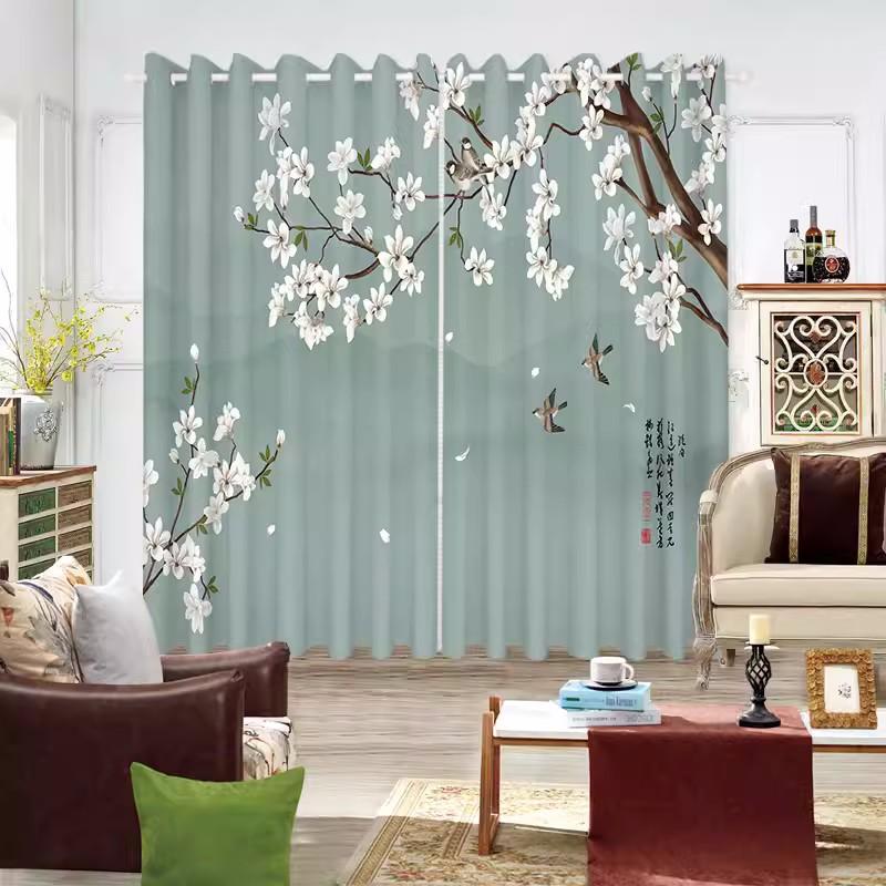2-панельная китайская занавеска с рисунком дерева, луны, цветов, бабочек, птиц, занавеска для спальни, гостиной, окна от пола до потолка