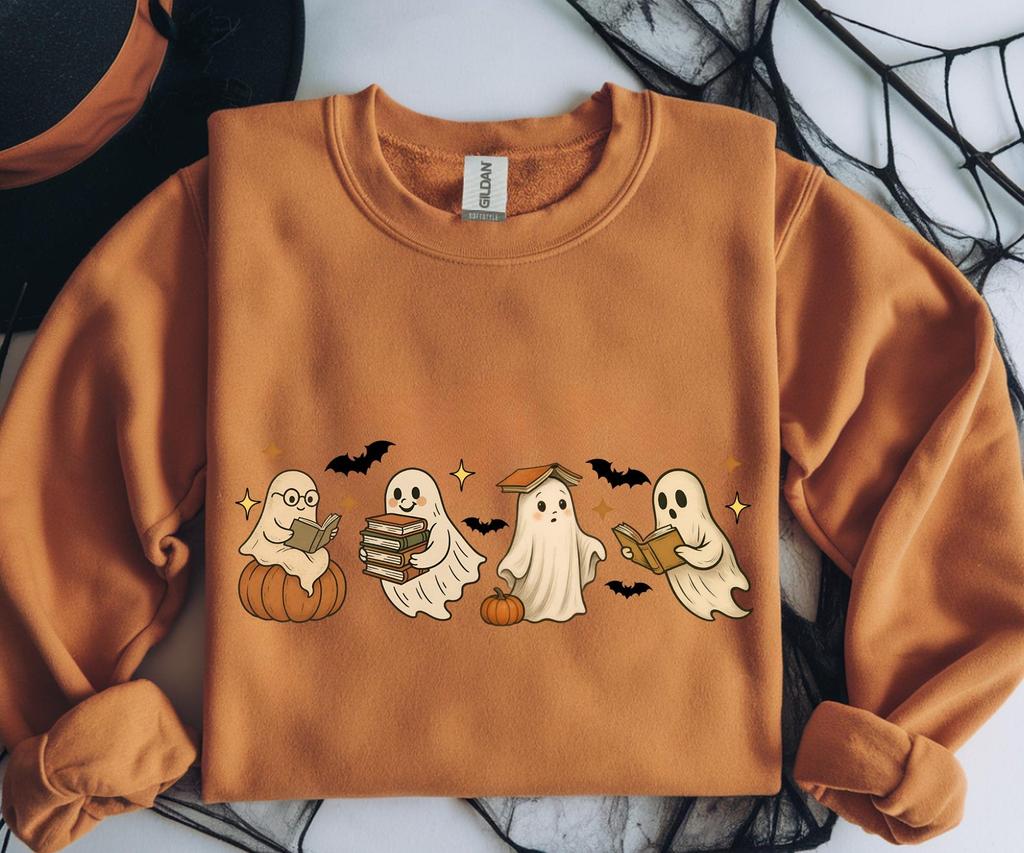 Funny Book Lover Ghost T-Shirt, Teacher Halloween Shirt, Halloween Ghost Shirt, Book Lover Gift, Halloween Teacher Gift