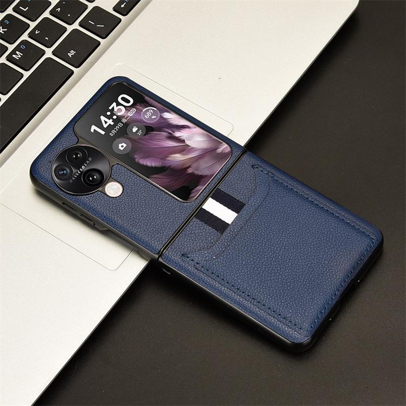 For OPPO Find N3 Flip N2 Flip Litchi PU Genuine Leather Outer Card Mobile Protective Case Upper and Lower Folding Screen