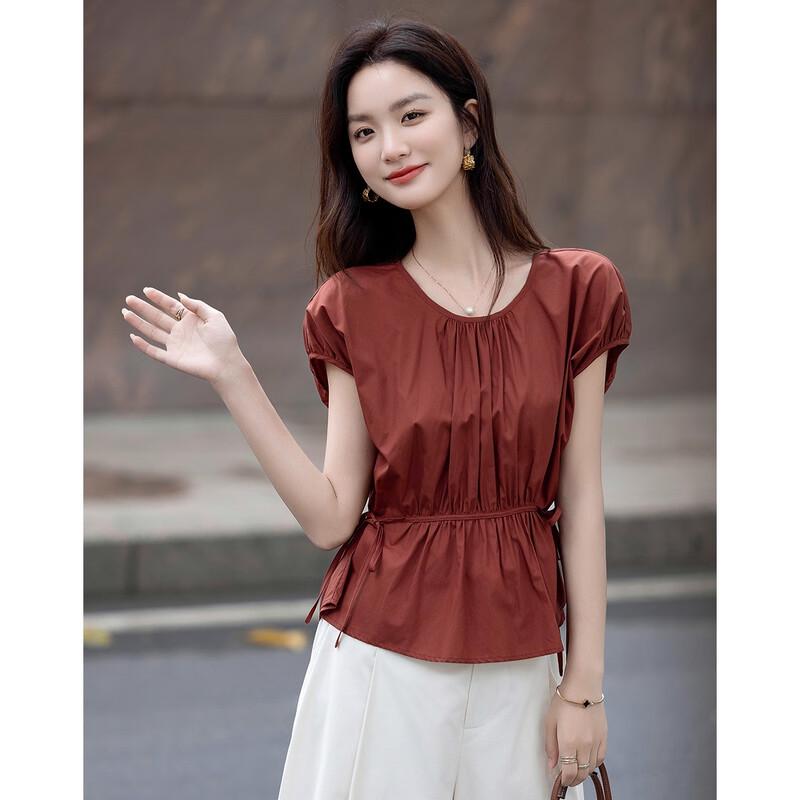 Demana Retro Rose French Puff Sleeve Tie-Up Shirt
