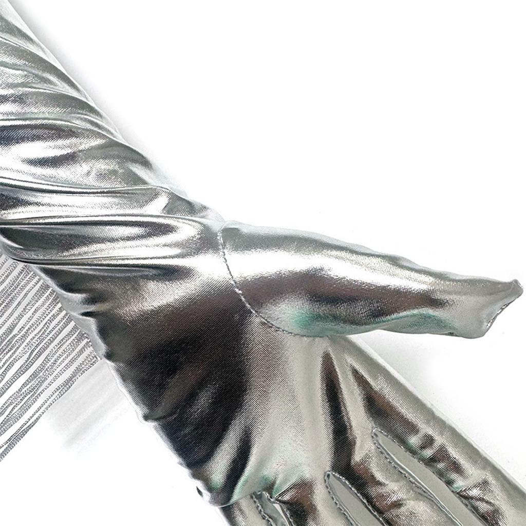 Блестящие серебряные перчатки с бахромой, идеально подходящие для женских сценических выступлений и коктейльных вечеринок в стиле 1920-х годов.