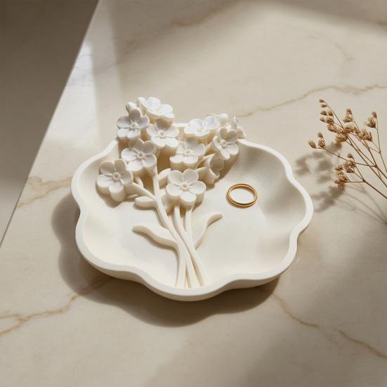 3D Printed Floral Jewelry Tray with Wavy Edge, Carving Flower Earrings Necklace Ring Dish Tray, Decorative Keys Trinkets Holder Organizer Tray