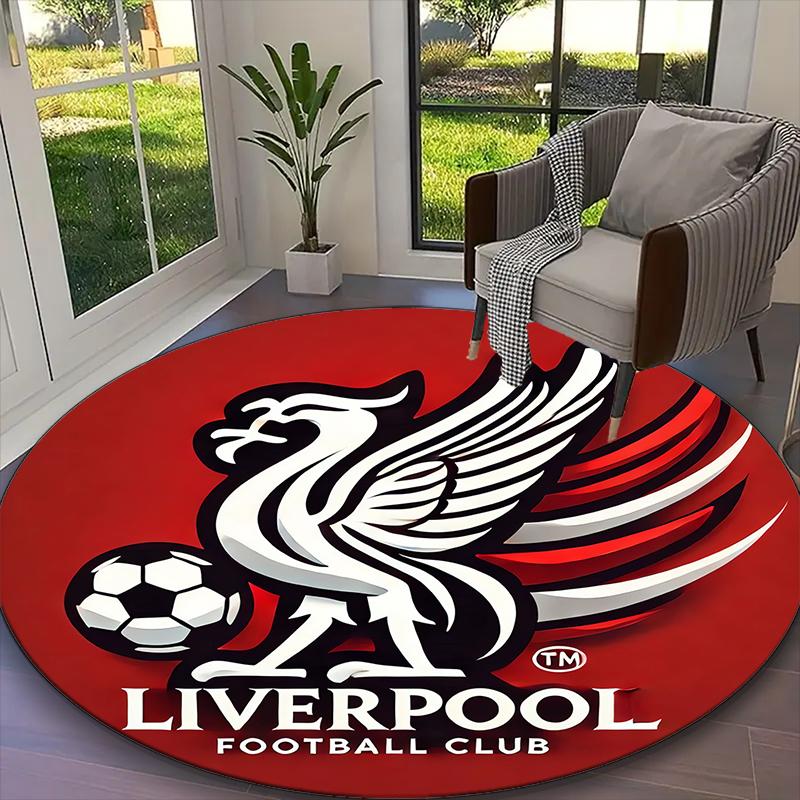Liverpool FC Rug Ideal for Reading Room, Multi-purpose Office Chair Sofa Carpet, Anti-slip Printed Home Round Rug