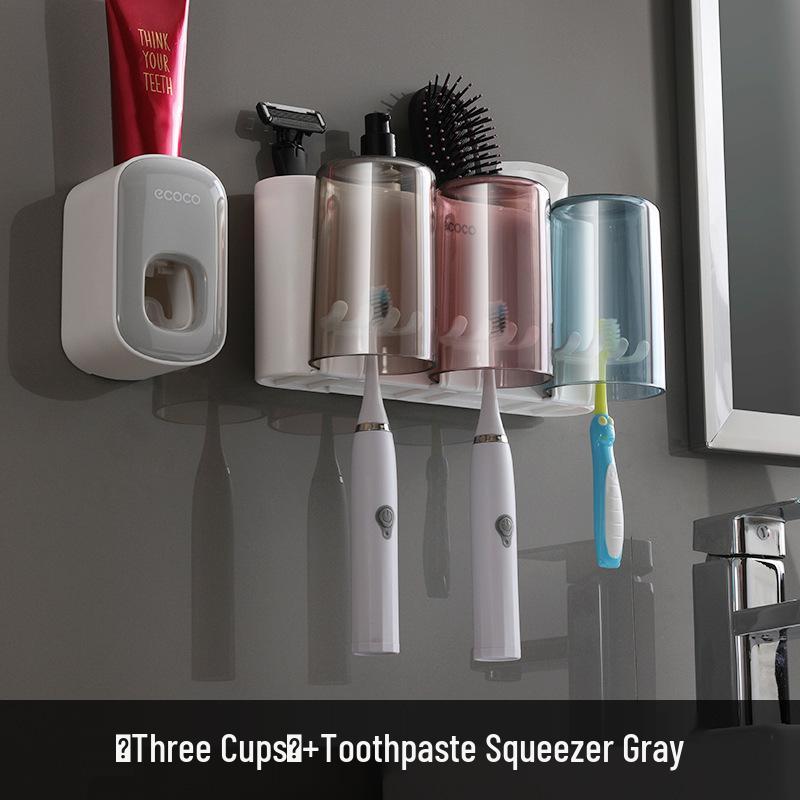 Ecoco Wall-Mounted Toothbrush Holder & Automatic Toothpaste Dispenser with Mouthwash Cup