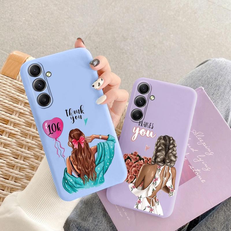 Милый чехол для девочек для iPhone Samsung A55 S24 FE S25 M35 A06 Xiaomi Redmi Note 13 Pro 14C Huawei Honor Realme противоударный матовый чехол для телефона с защитой от царапин