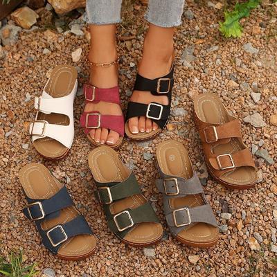 Женская обувь на толстой подошве С пряжкой через плечо Пляжные крутые шлепанцы большого размера