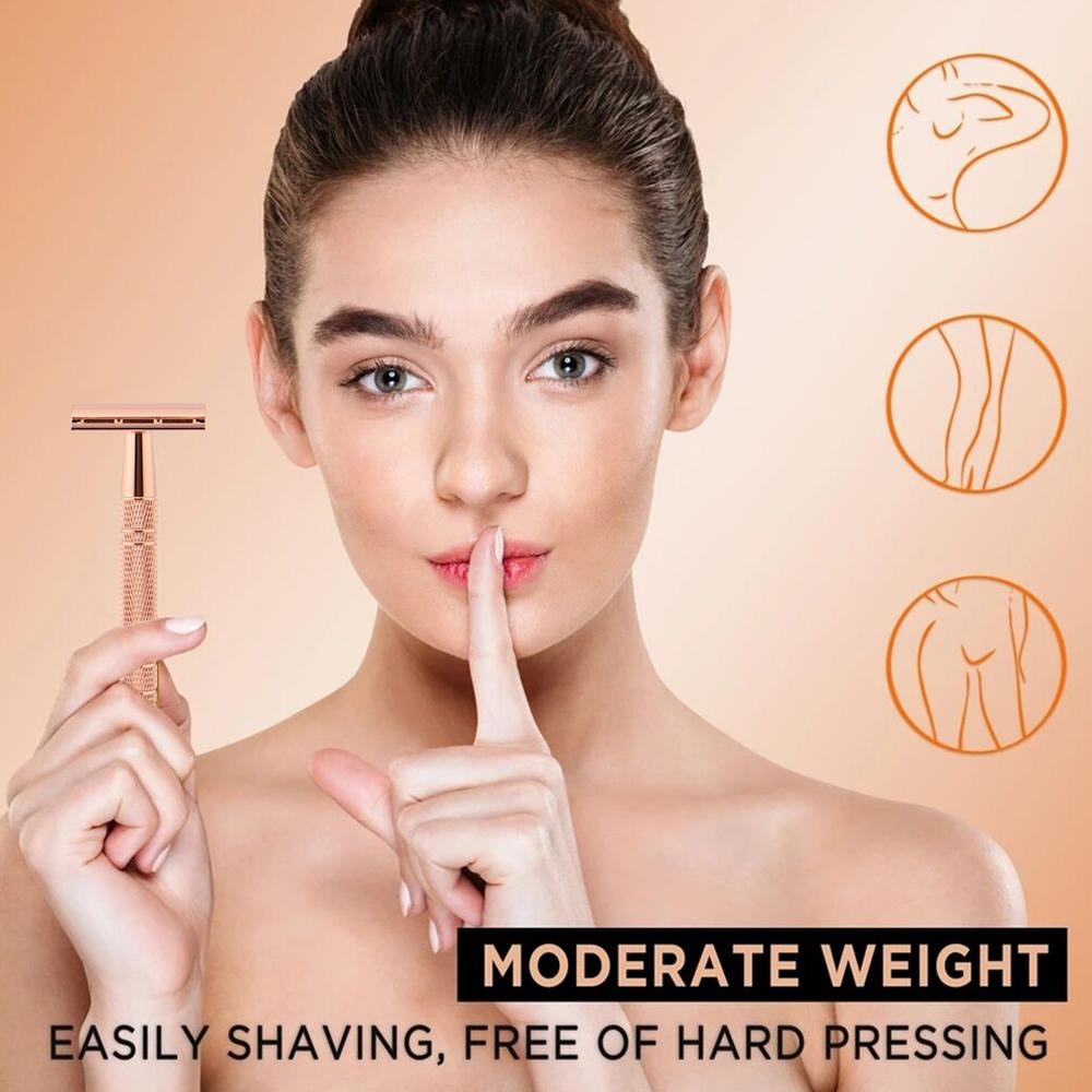 Бритва розового золота, классическая безопасная бритва с двойным лезвием для мужского бритья и женской эпиляции, лезвия для бритья, ручная бритва