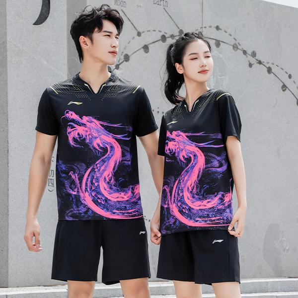 Li-Ning Ping Pong Series Quick-Dry Sports Round Neck T-Shirt Unisex Tops Black AAYR361-2