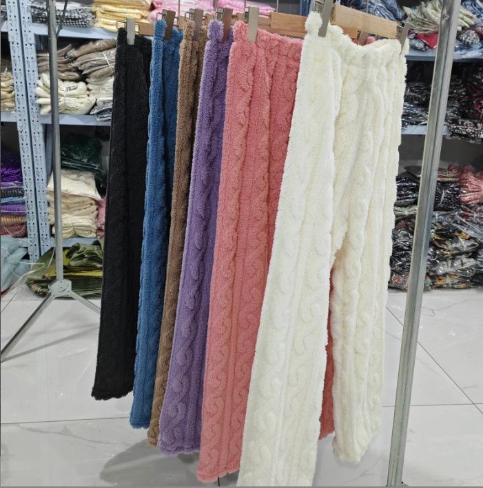 Women's Plus Size Coral Fleece Pajama Pants - Thick, Warm Flannel for Autumn/Winter