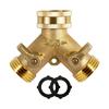 3/4 Inch 2 Way Brass Garden Hose Splitter Y-Type Tap Watering Connector Distributor for Outdoor Faucet