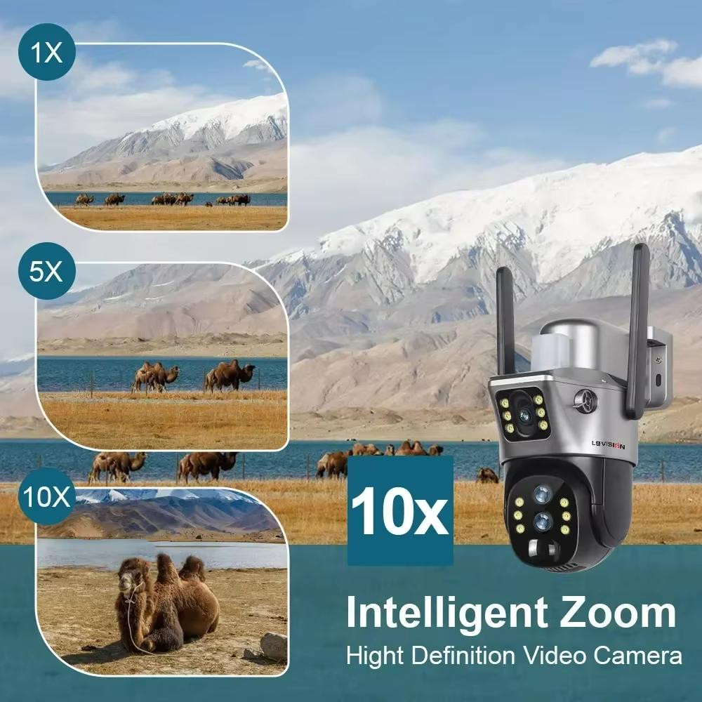 LS VISION 12 МП 4G/WiFi Двухэкранная Солнечная Камера Уличная 10-кратный Зум 6K Три Объектива Автоматическое Слежение за Человеком Камера Наблюдения V380 Pro