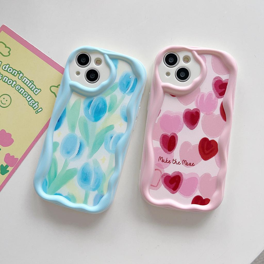 Cute Silicone Case for Tecno Spark 10C Xiaomi Redmi Note 12 11 iPhone 15 14 13 Samsung A54 A34 Funda Painted Cartoon Tulip Heart Cover Soft TPU Bumper