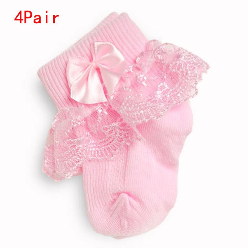 4Pair/lot New lace bow short socks newborn baby socks