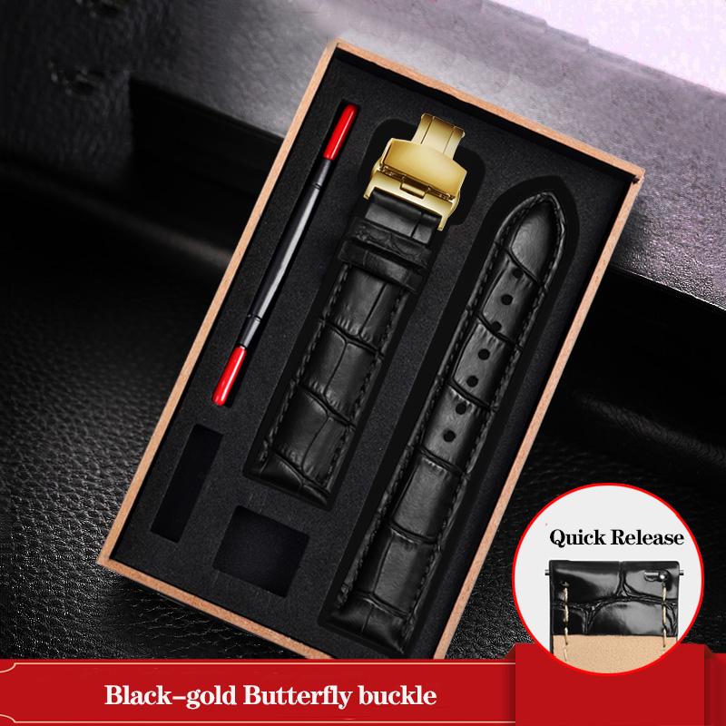 Watchband Blue Black Cowhide Leather Strap Butterfly Buckle Fits All Brands Of Watches Men Women 121415161819202223mm