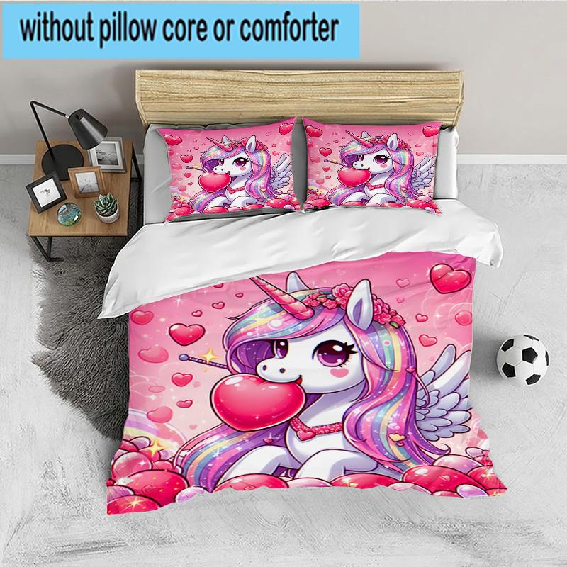 Rainbow Unicorns Garden 3PCS Bedding set,Ideal for 1pc Duvet Cover And 2pcs Pillowcases Perfect for Fan gift,Ideal for Bedroom, Dormitory