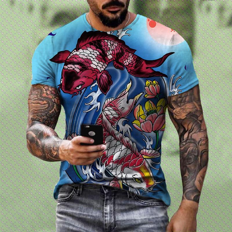 Европейский и американский уличный стиль, футболка с 3D-принтом, персонализированным рисунком рыбы, модная повседневная мужская футболка