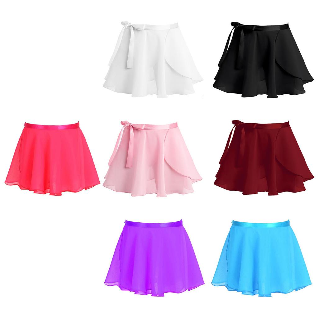 Girls Ballet Dance Basic Classic Chiffon Mini Wrap Over Skirt with Tie Waist Dancewear Costume