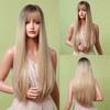 Ombre Brown Golden Synthetic Wigs with Bangs Long Silk Straight Cosplay Wigs For Black Woman Heat Resistant Hair