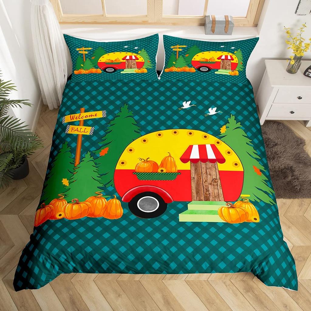 Пододеяльник Happy Camping Camper Комплект постельного белья Plants Outdoor Travel Adventure Одеяло Cover Camper Car Blue Sky Quilt Cover