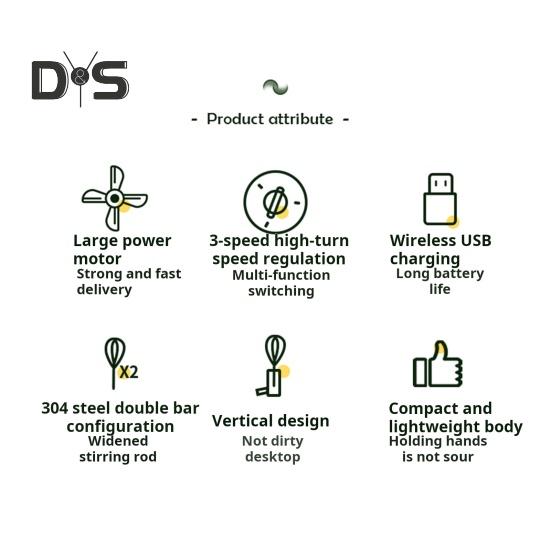 Portable Hand Mixer Electric USB Rechargeable Cordless Egg Beater with 2 Stirring Nets 3 Speeds Kitchen Whisk for Baking