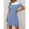 Leisure Fashion Classic Striped Short Sleeved Color Matching T-shirt Skirt Summer Round Neck Commuting Dress Women's Blue