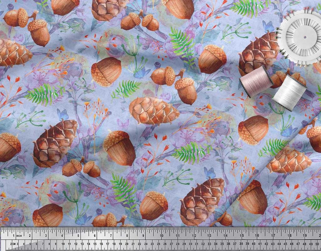 Soimoi Черная полиэфирная креповая ткань Абрикос | Сосновая шишка и дубовый орех Фрукты Декор Ткань с принтом BTY 42 дюйма