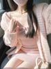 Pink French Vintage Two Piece Set Women Warm Japanese Sweet Knitted Dress Suit Female Elegant Bow Korean Fashion Ruched Set 2024