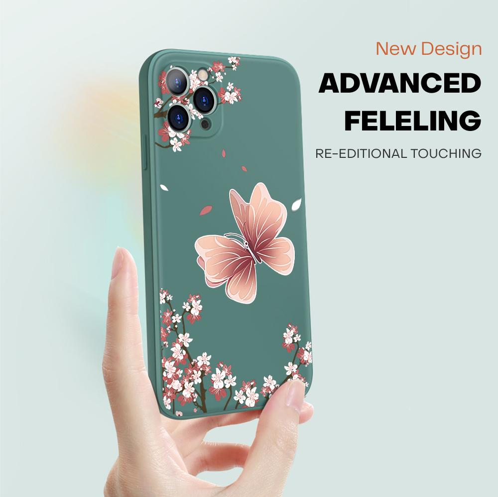 Чехол для телефона с изображением мультяшных бабочек и цветов, квадратный, жидкий силикон, TPU, полное покрытие камеры, противоударный защитный чехол для Samsung Infinix Tecno