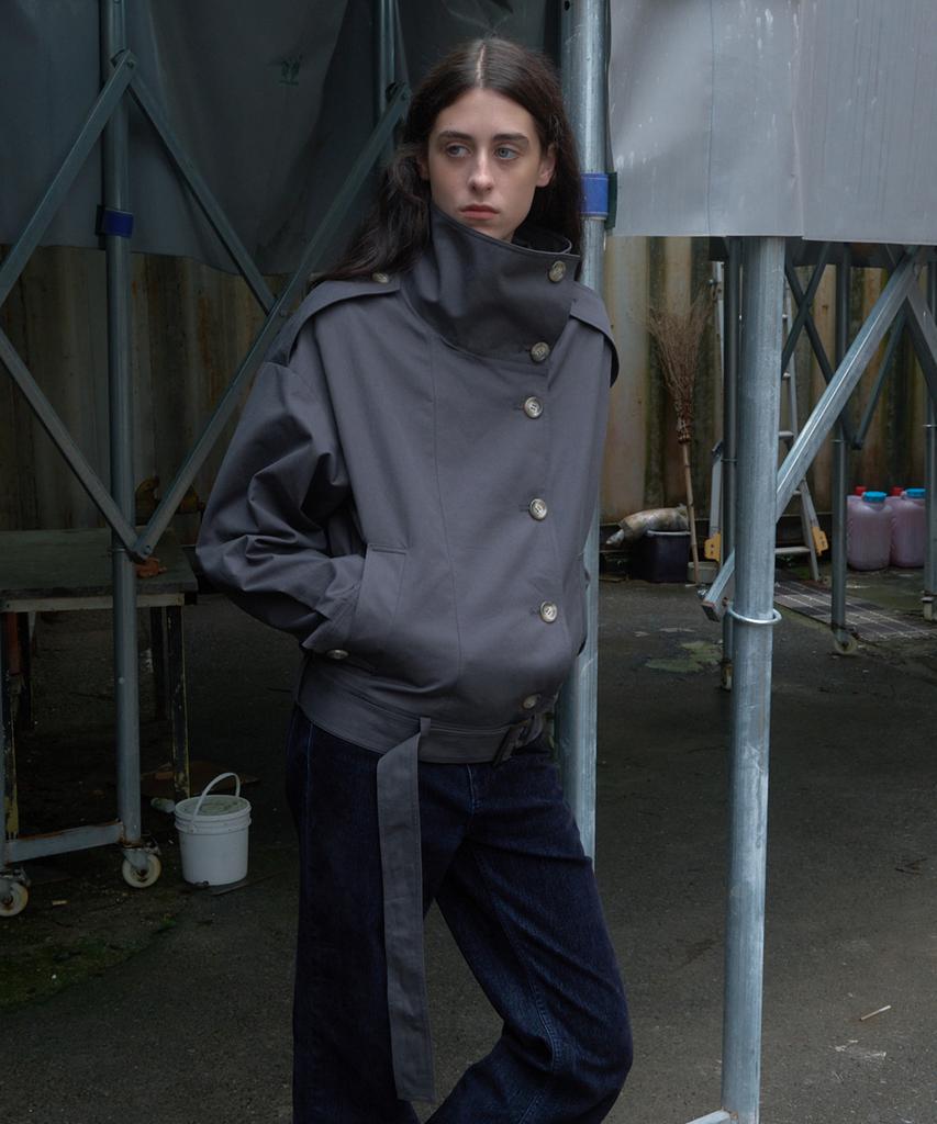 KIJUN Belted Half Trench Jacket_Charcoal Gray