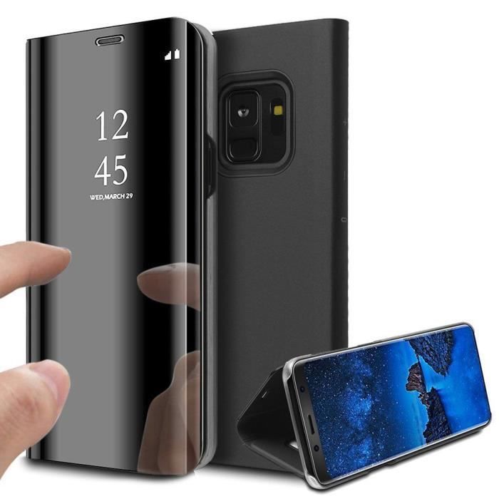 Чехол для Samsung Galaxy S9 PLUS - Чехол-книжка с откидной крышкой и зеркалом, черный, защита Clear View [Phonillico®]
