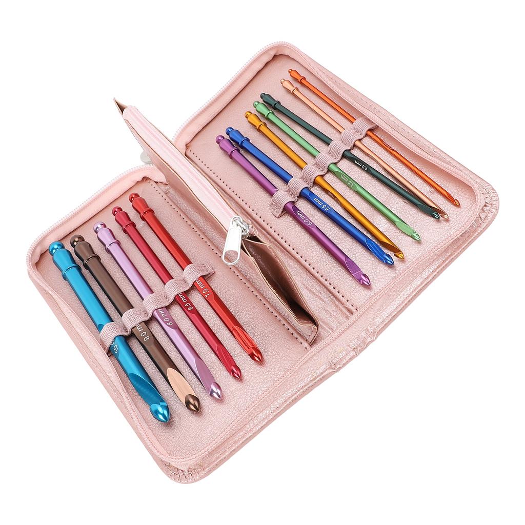 Набор крючков для вязания из 12 шт. Эргономичные алюминиевые металлические крючки с футляром для начинающих 3-10 мм 15 см длиной