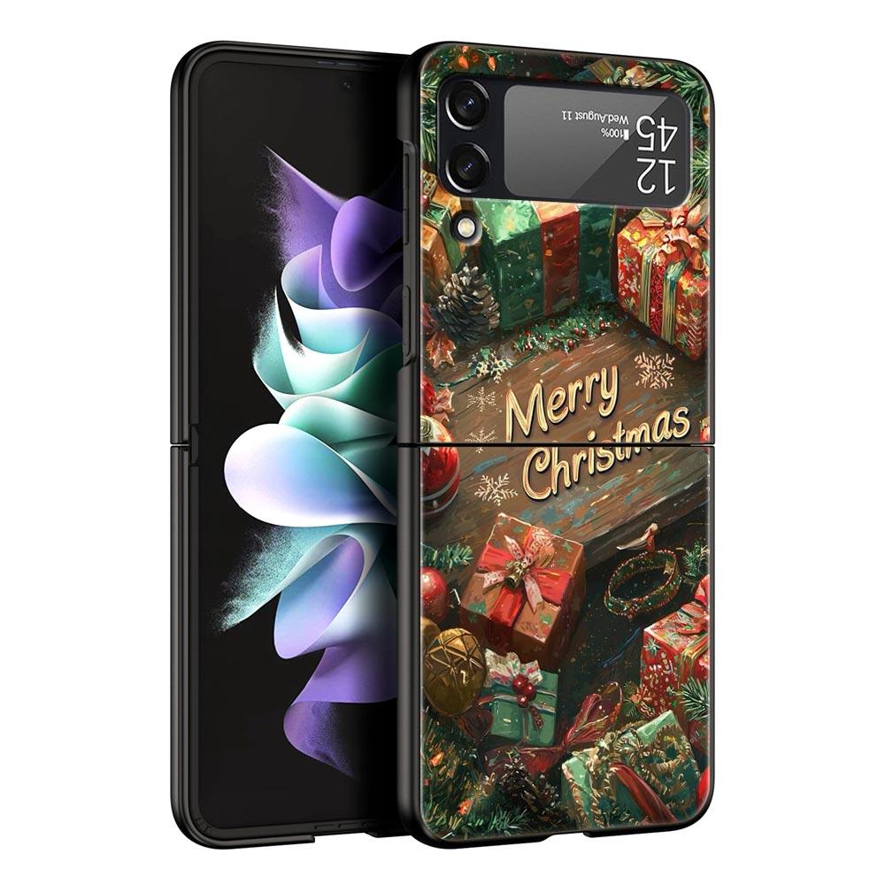 Merry Christmas Hard PC Phone Case For Samsung Galaxy Z Flip 7 6 5 4 Black Cover For Galaxy Z Flip 3 Foldable Fundas Shell Capas