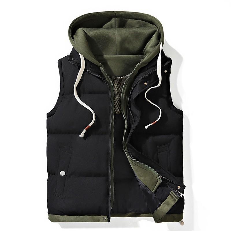 Mens Hooded Spliced Cotton Vest Warm Graphene Lining Loose Fit Teenagers Outdoor Sports