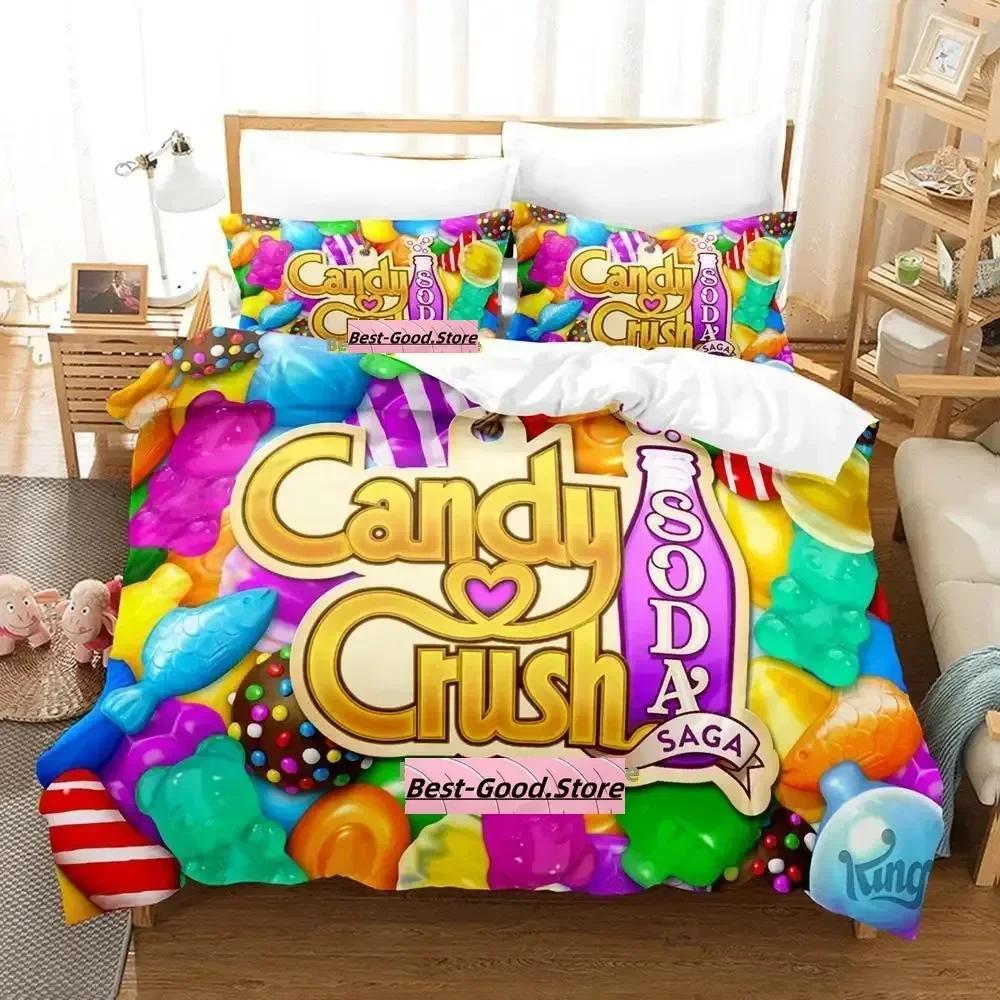 Милый Набор Постельного Белья Candy Crush Soda Saga Печатный Комплект Постельного Белья С Наволочкой Покрывало На Подушку Мягкое Односпальное Двуспальное Queen Super King