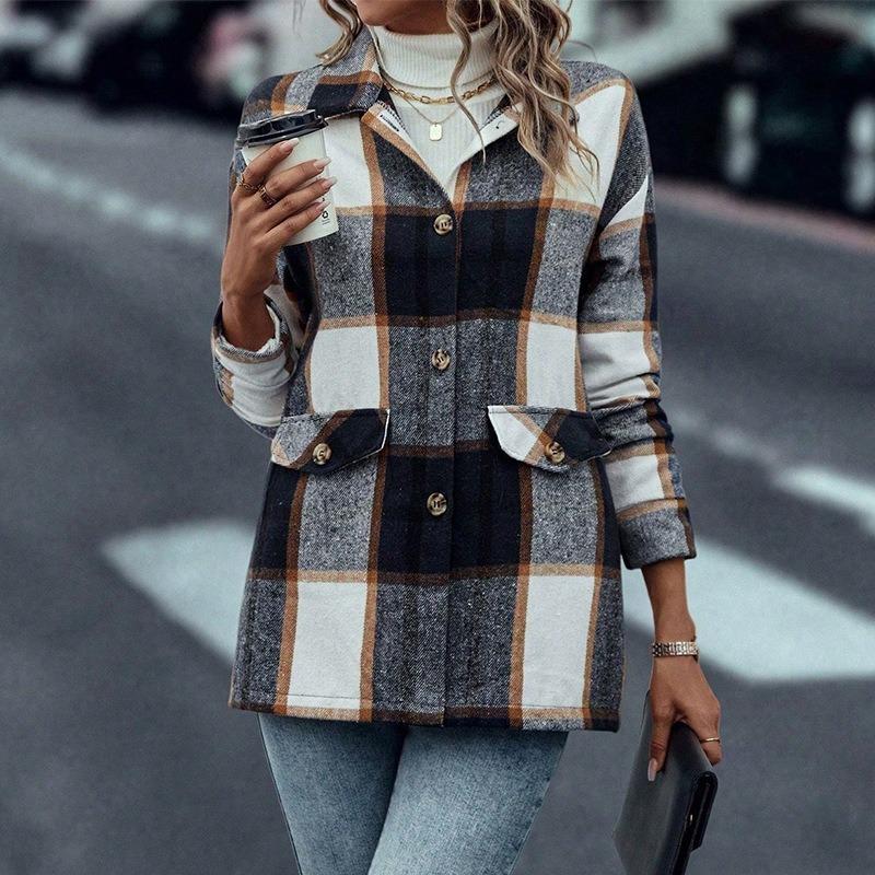 Женский темпераментный утолщенный твидовый клетчатый пиджак осенне-зимний кардиган с длинными рукавами