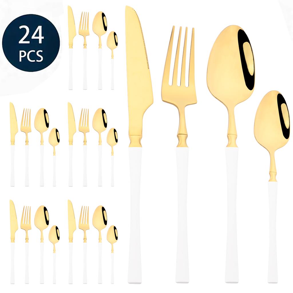 24Pcs Creative Gold Tableware Dinnerware Set Knife Fork Coffee Spoon Cutlery Set Stainless Steel Flatware Western Silverware