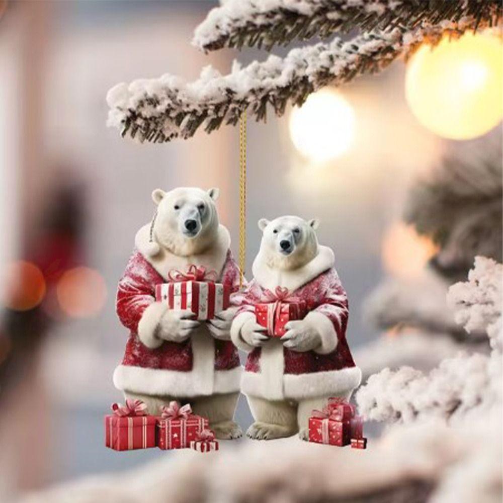 5PCS Cute Polar Bear Hanging Pendants 2D Acrylic Xmas Tree Ornament for Cars Backpacks