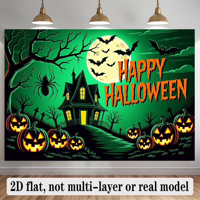Party Backdrop Halloween Green Flat Banners Pumpkin Spooky Tree Celebrations Wedding Photo Booth Decor Front Door Decor