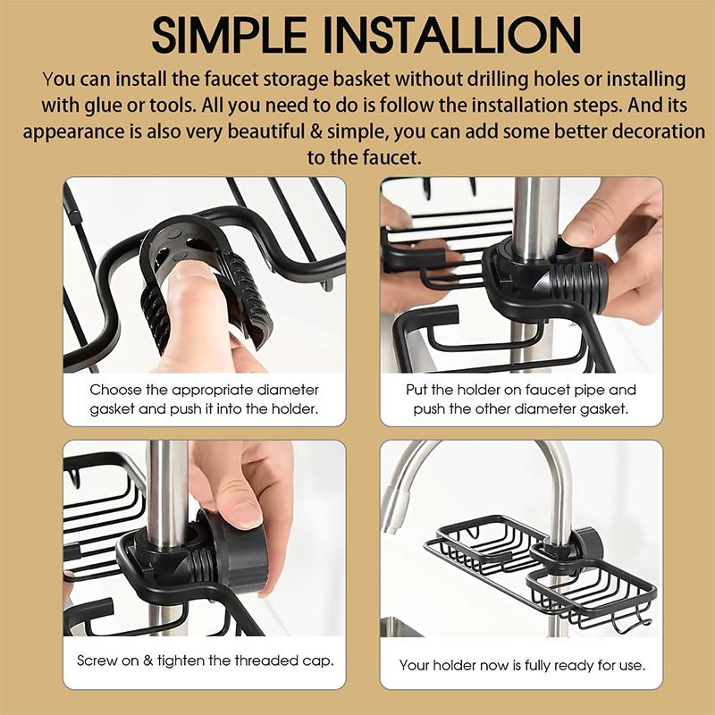 Стойка для хранения крана, Регулируемая стойка-держатель для хранения над раковиной, Алюминиевый держатель для губки и кухонной тряпки для кухонной раковины, Держатель для губки