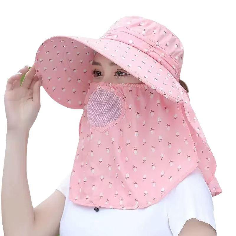 Women's Anti-UV Dual-Use Sun Hat with Face Shield for Summer Tea Picking, Riding, and Working