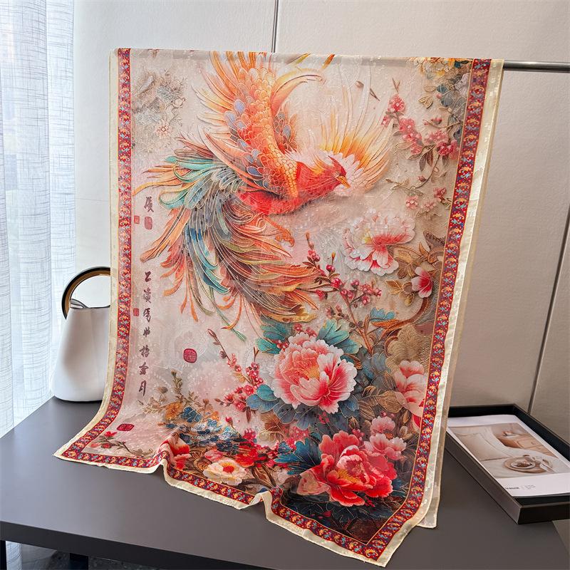 Шелковый шарф Qizifeng с теневой печатью, с вырезанным цветочным рисунком, весенне-летний, большой длинный шарф, высококачественная дорожная шаль, защита от солнца, женский шарф, платок