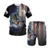 Men's Summer Fishing Camping Set T-shirt + Shorts 2-piece Set Outdoor Sportswear Tracksuits Oversized Short Sleeve Clothes Suit
