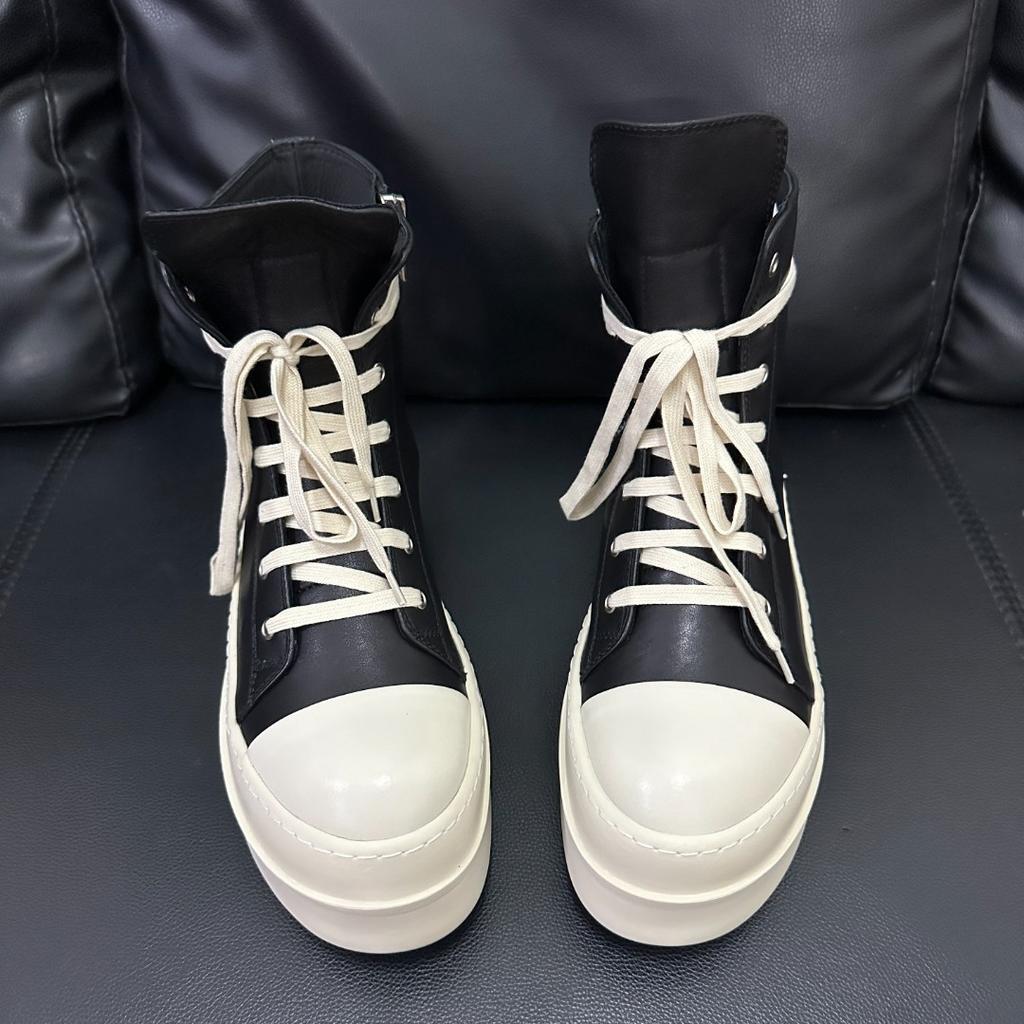 Couple Boots Martin Boots Side Zipper Tooling Boots Spring High-End Thick-Soled Heightened Black And White High-Top Board Shoes For Men And Women