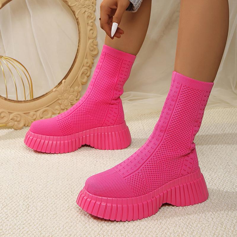 Hot Chunky Platform Pink Ankle Boots Women 2025 New Breathable Mesh Short Boots Woman Slip On Thick Bottom Sock Booties Mujer