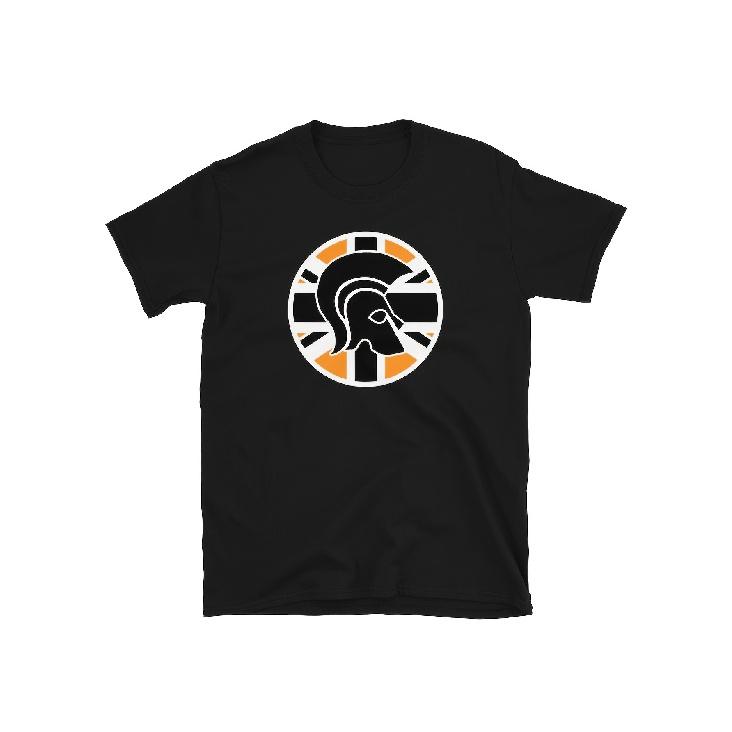 Men's Trojan Reggae & Jamaican Ska Music T-Shirt - Retro Union Jack with Trojan Logo & Spartan Helmet Print, Crab Records & Blue Cat Design - Relaxed