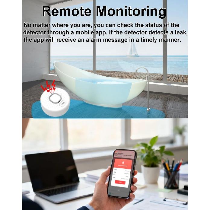 Water Leak Sensor Works With Tuya WiFi or Zigbee Smart Home Kitchen Overflow Safety Detector High-decibel Dripping Water Alarm