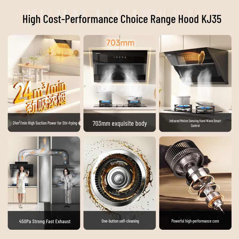 KONKA 700mm Side-Draft Range Hood with 24m³ Suction and Wave Sensor CN plug (adapter included)